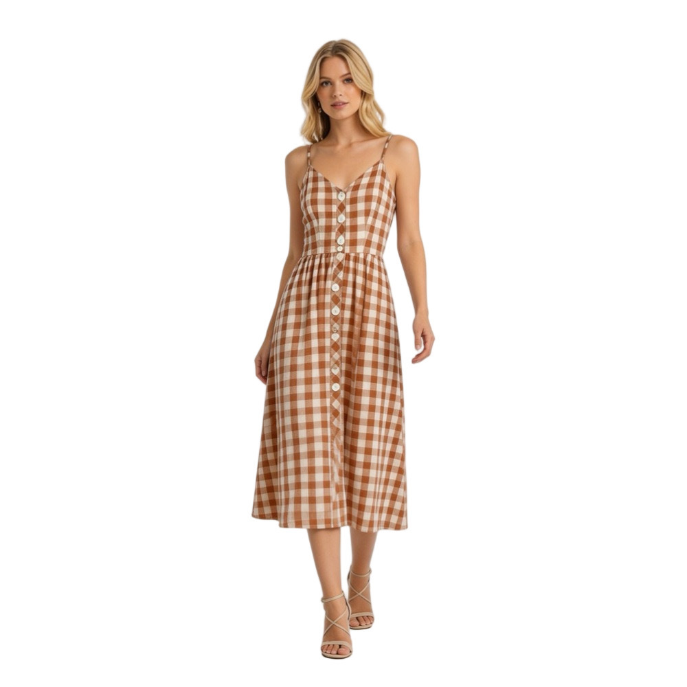 a new day Brown and White Checkered Midi Dress Size XS